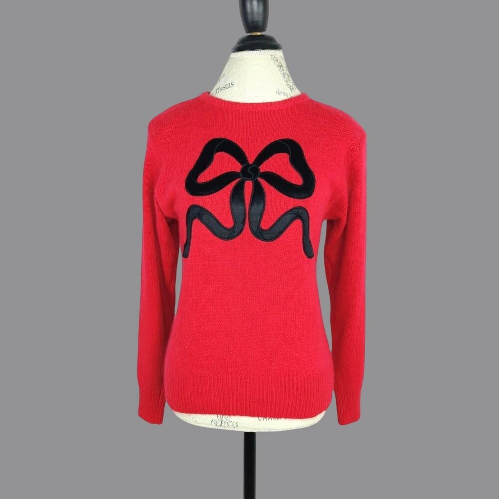 Vintage 80s Jane Neal Tannersport Knit Sweater Small Red Preppy Girly
